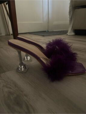 Purple Feather Slingback Heels for Women